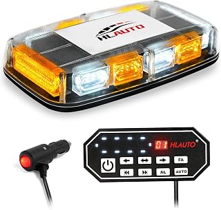 48LED Emergency Strobe Lights w/Controller: 12" Amber White Rooftop Safety Flashing Strobe Warning Lights Bar w/Magnetic Base for Trucks, Construction Vehicles, Snow Plow, Cars