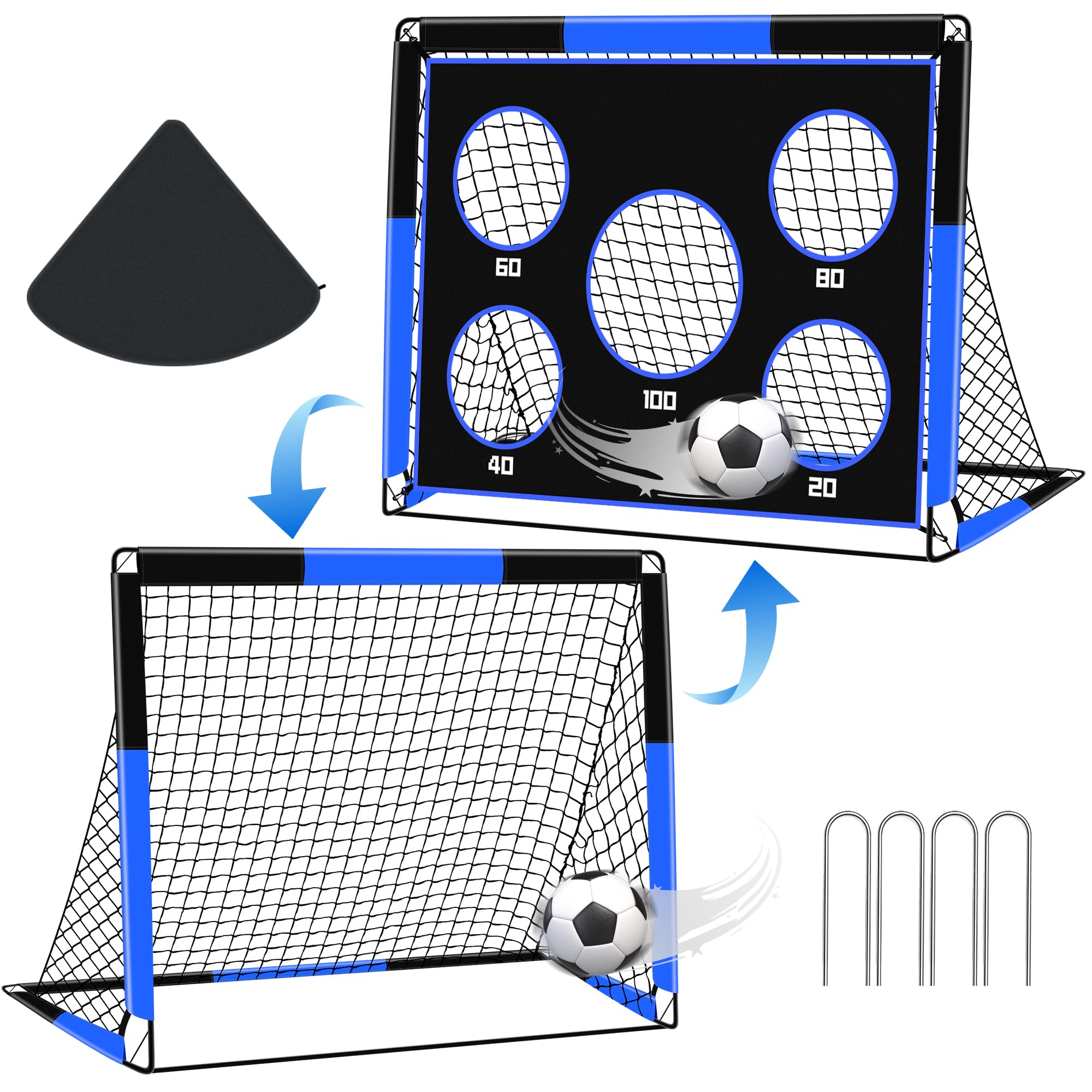 Portería de Fútbol 2 en 1 Pop Up para Niños con Bolsa de Transporte, Entrenamiento de Fútbol Interior y Exterior