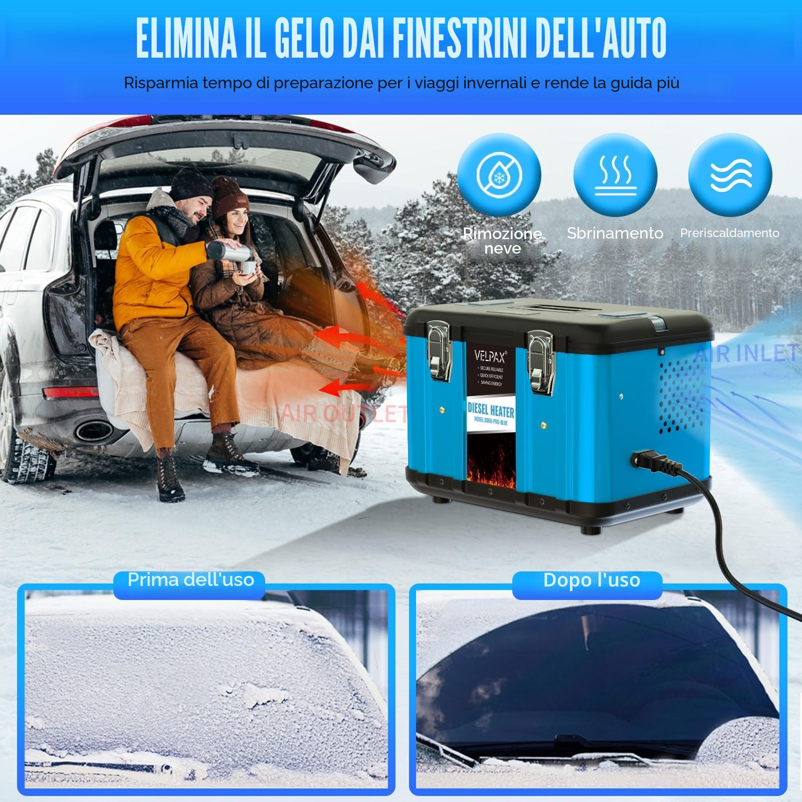 VELPAX Riscaldatore d'Aria Diesel all-in-One 8KW 12V 24V 220V riscaldatore d'Aria Diesel con silenziatore, LCD e Telecomando Riscaldamento rapido per Camper,Macchine,Camion,Barche,Autobus
