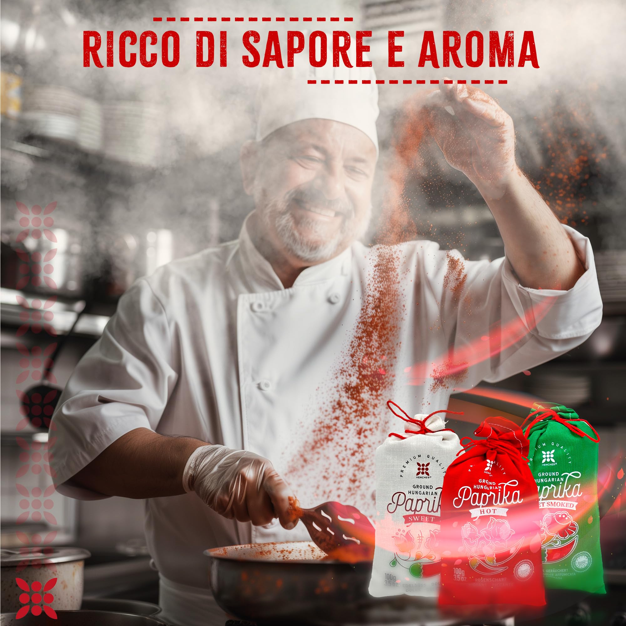 Set regalo di paprika ungherese (3x100 g) importata da Kalocsa, Ungheria, 3 gusti: dolce, piccante e dolce affumicata