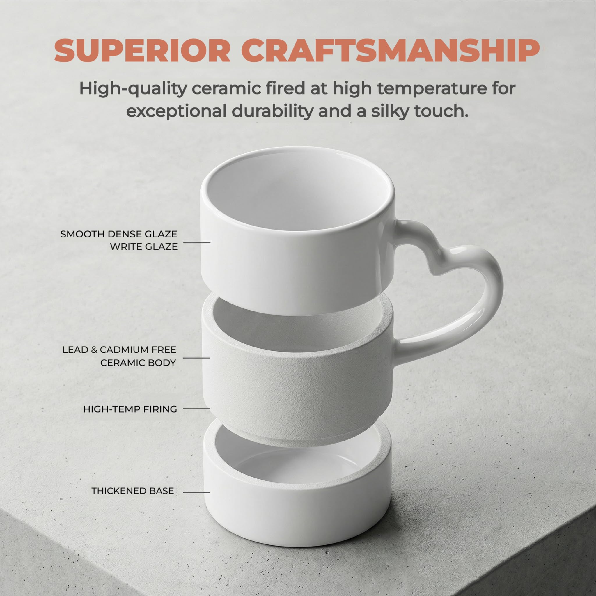 MR.R Set di 48 tazze da caffè in ceramica bianca a sublimazione con manico a forma di cuore, per latte, tè, cola, acqua, 325 ml