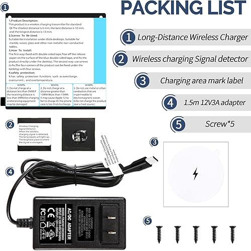Miniatura 6 de Cargador inalámbrico invisible, para debajo del escritorio, almohadilla de carga inalámbrica de 10 W, cargador de teléfono inalámbrico oculto de