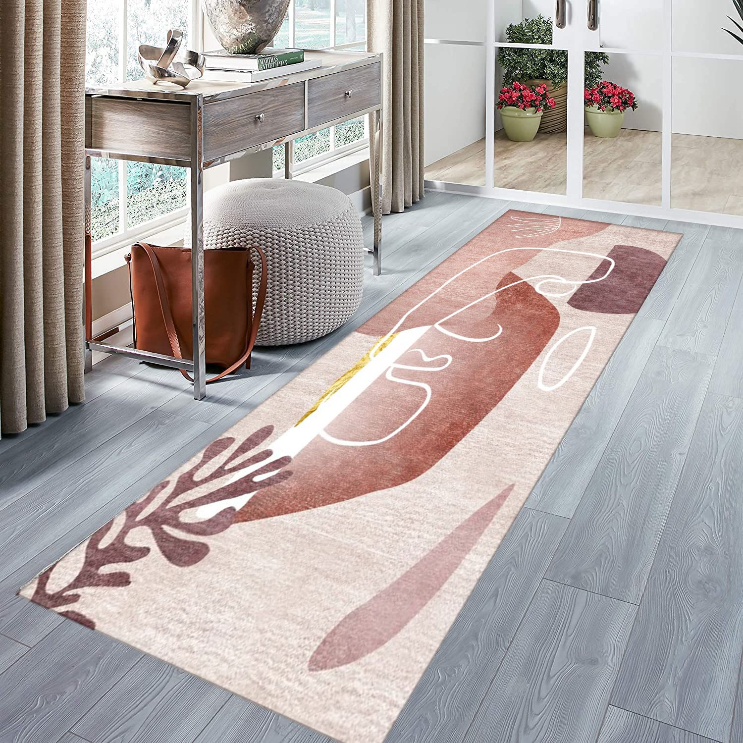 Läufer Teppich Flur Küche rutschfest Waschbar Modern Abstrakt Design Stilvoll Rosa Farbverlauf Teppich 60x700cm