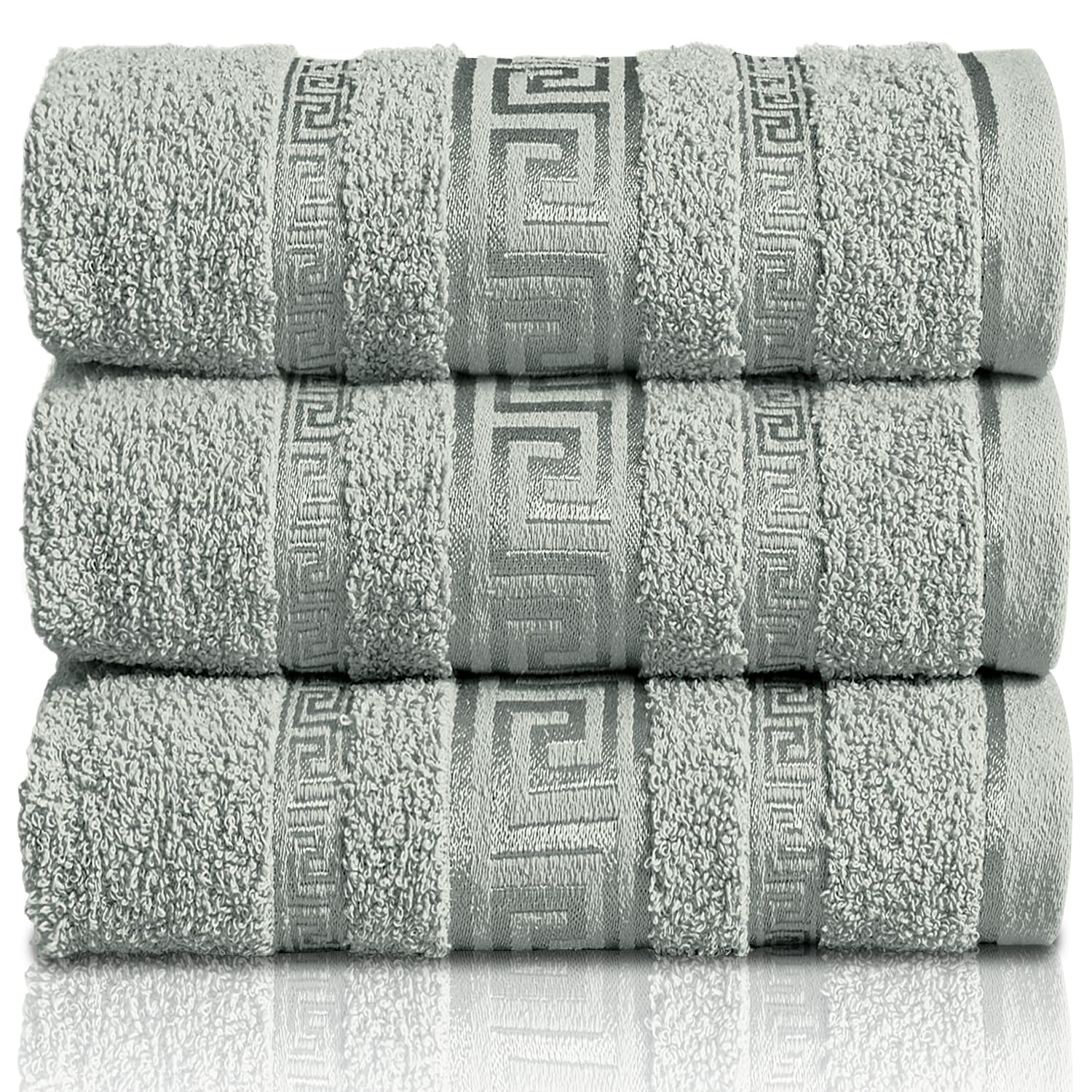 GC GAVENO CAVAILIA Greek Bath Sheet - Pack Of 3 100% Egyptian Cotton Towels Bath Sheets - Extra Large Soft Highly Absorbent Quick Dry Towel (90x150 cm) - 550 GSM Towels For Bathroom - Silver