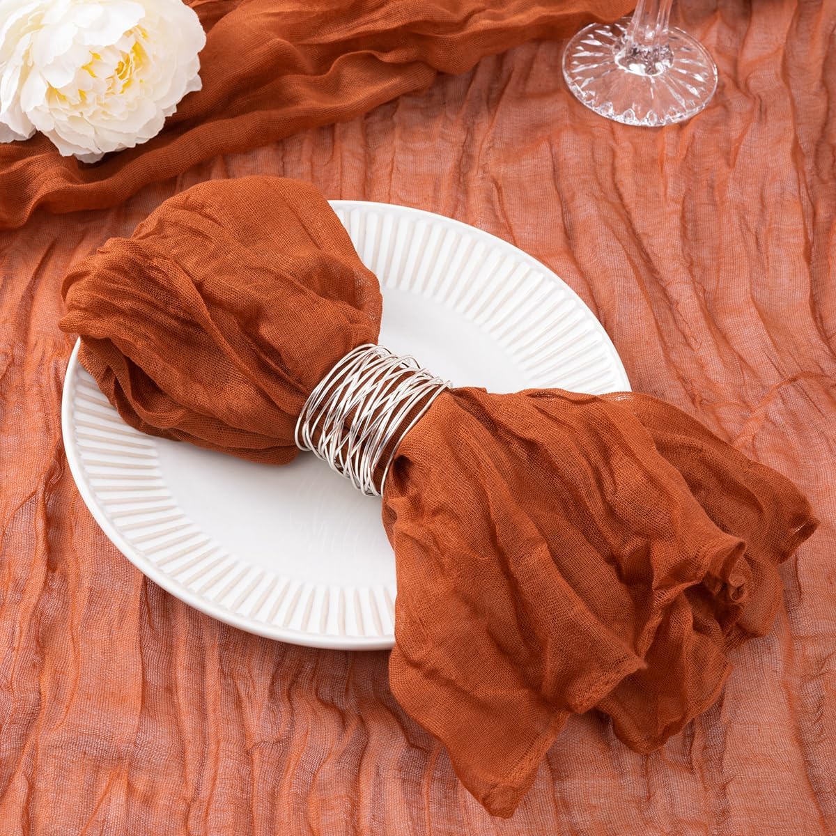 DeZerlor 12 Pack Terracotta Napkins Cloth Boho Gauze