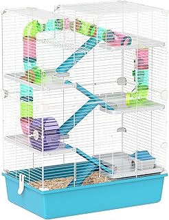 PawHut Hamster Cage 6 Tier Rodent Cage Small Animal Cage with Tubes Running Wheel Feeding Bowl and Accessories Small Animal Hutch Cage for Hamsters Dwarf Hamsters 58 x 36 x 81 cm Light Blue product image