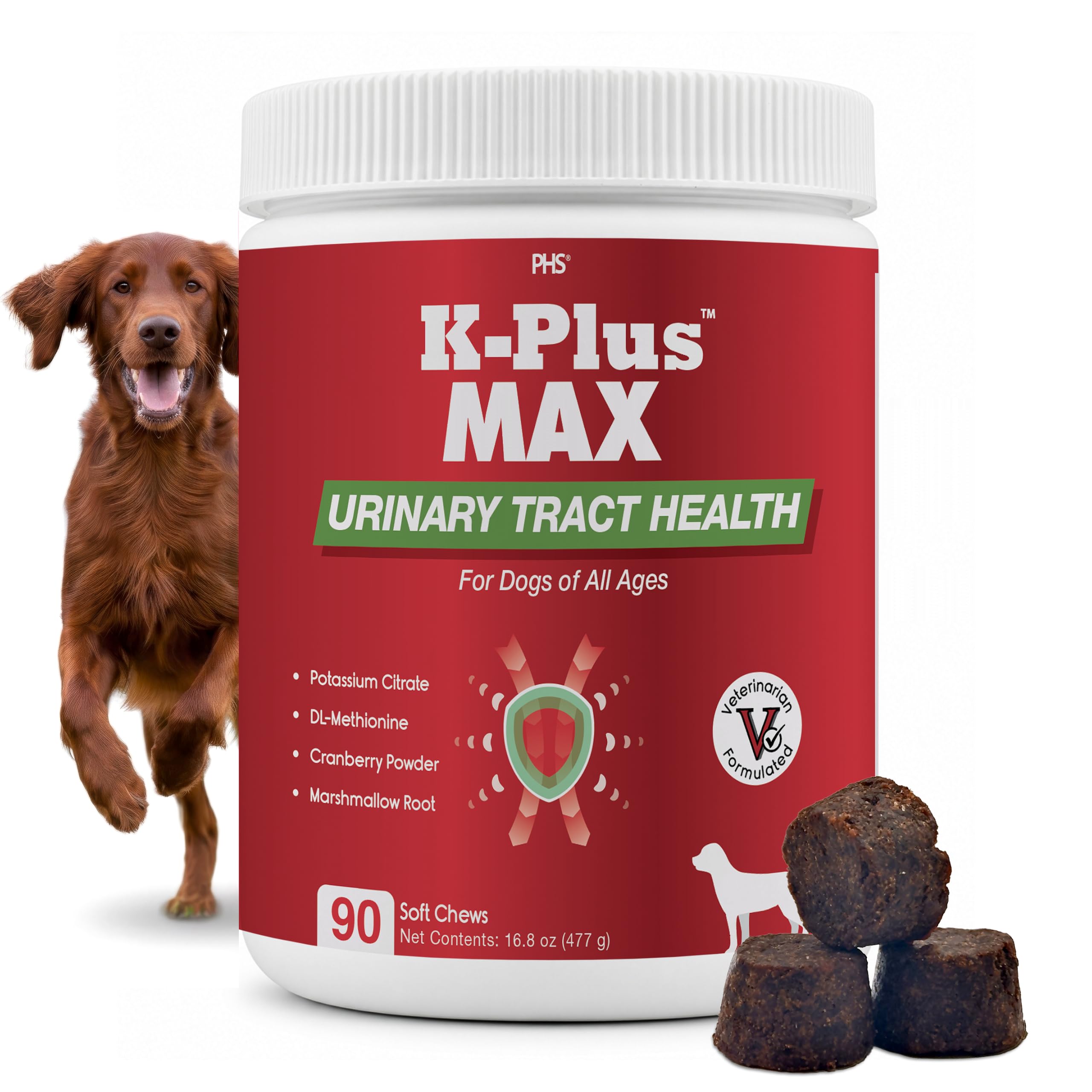 Urinary Tract Health Soft Chews for Dogs – Cranberry + DL-Methionine + Potassium Citrate – Supports Bladder &amp; Kidney, pH Balance, UTI &amp; Bladder Stone Prevention – Made in USA - 90 Easy-to-Feed Chews