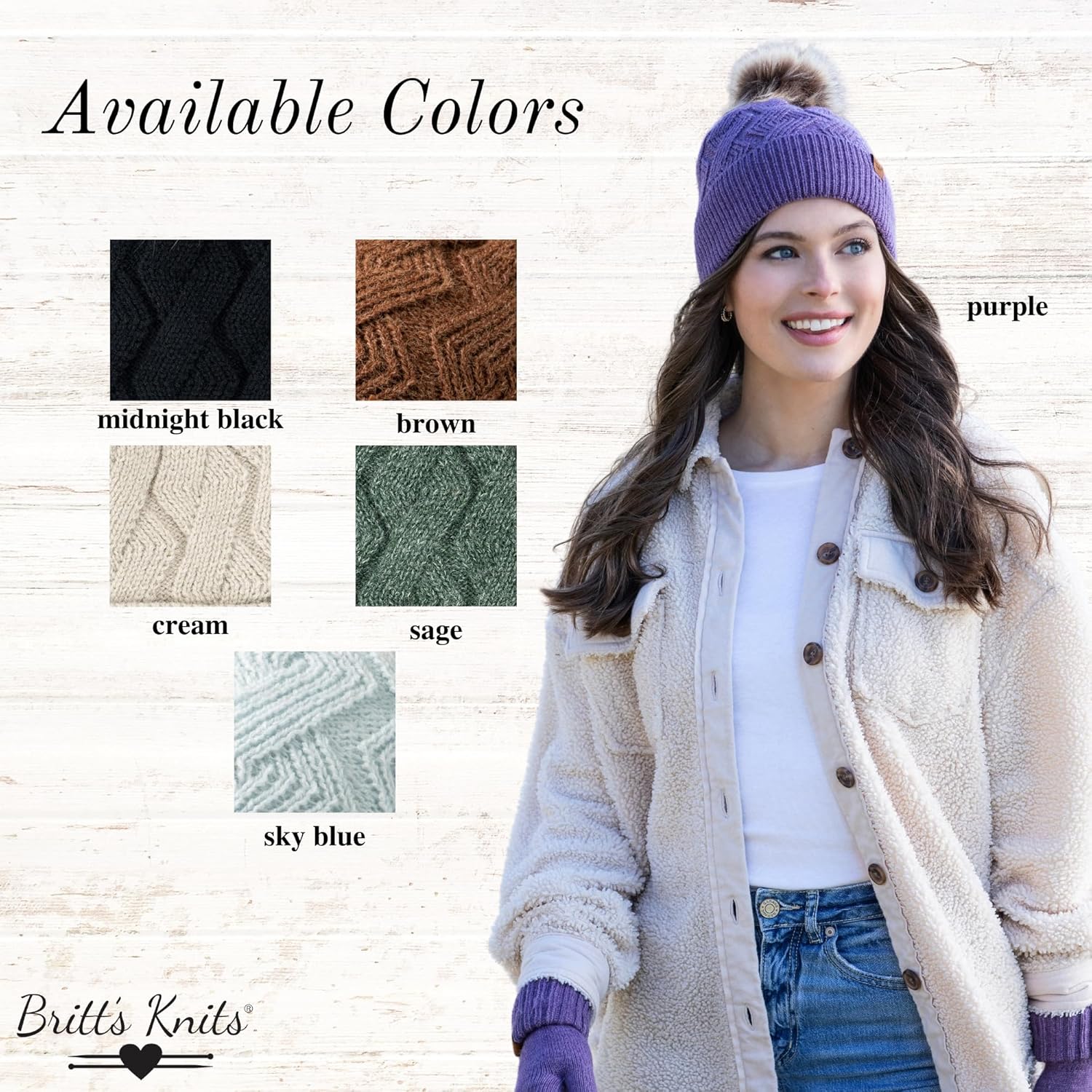 Britt's Knits Womens Stylish Warm Knit Mainstay Plush-Lined Pom Pom Cold Weather Hat - Image 4