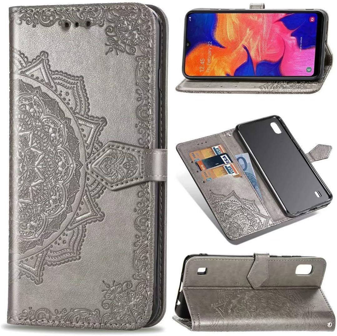 CMEKA 3D Mandala Wallet Case for Samsung Galaxy A20 / Galaxy A30 with Credit Card Slots Holder Magnetic Closure Slim Flip Leather Kickstand Function Protective Case Gray
