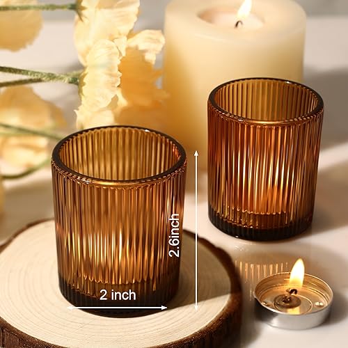 Miniatura 3 de Paquete de 24 portavelas votivas para centros de mesa, velas de té de vidrio ámbar, portavelas para decoración de bodas, portavelas a granel ideal