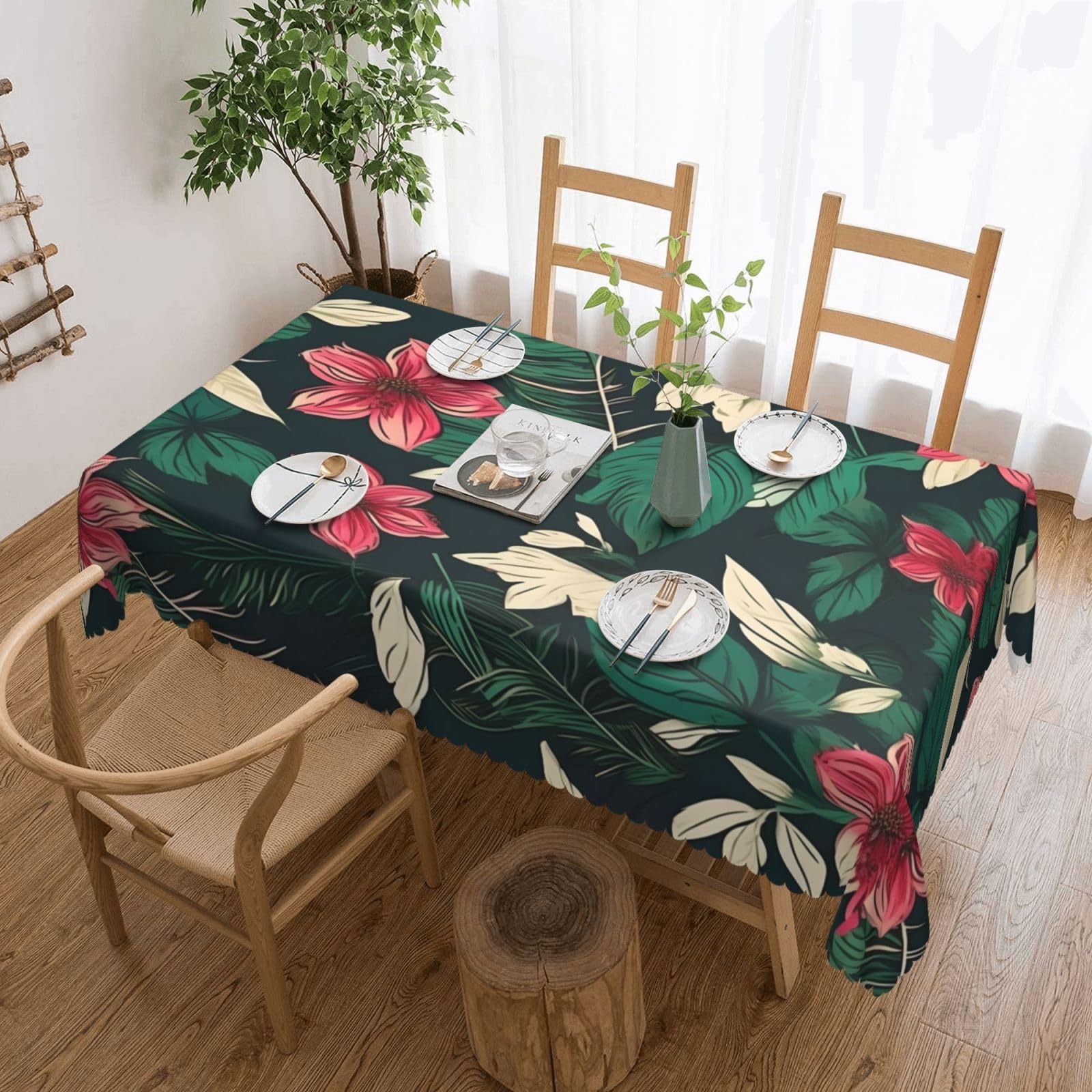 Nappe rectangulaire en tissu feuilles anti-tache pour table de dîner