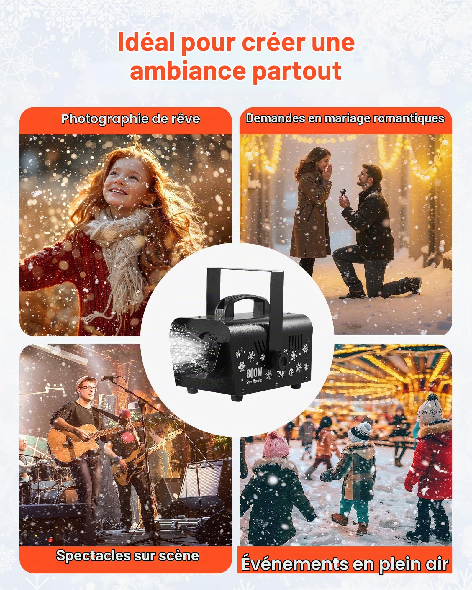 VEVOR Machine à Neige 1500 W, Machine à Flocons de Neige Artificielle Portative Suspendue, avec Télécommande sans Fil, Réservoir 5 L, pour Fêtes de Noël, Effet de Scène, Décoration Extérieur Intérieur