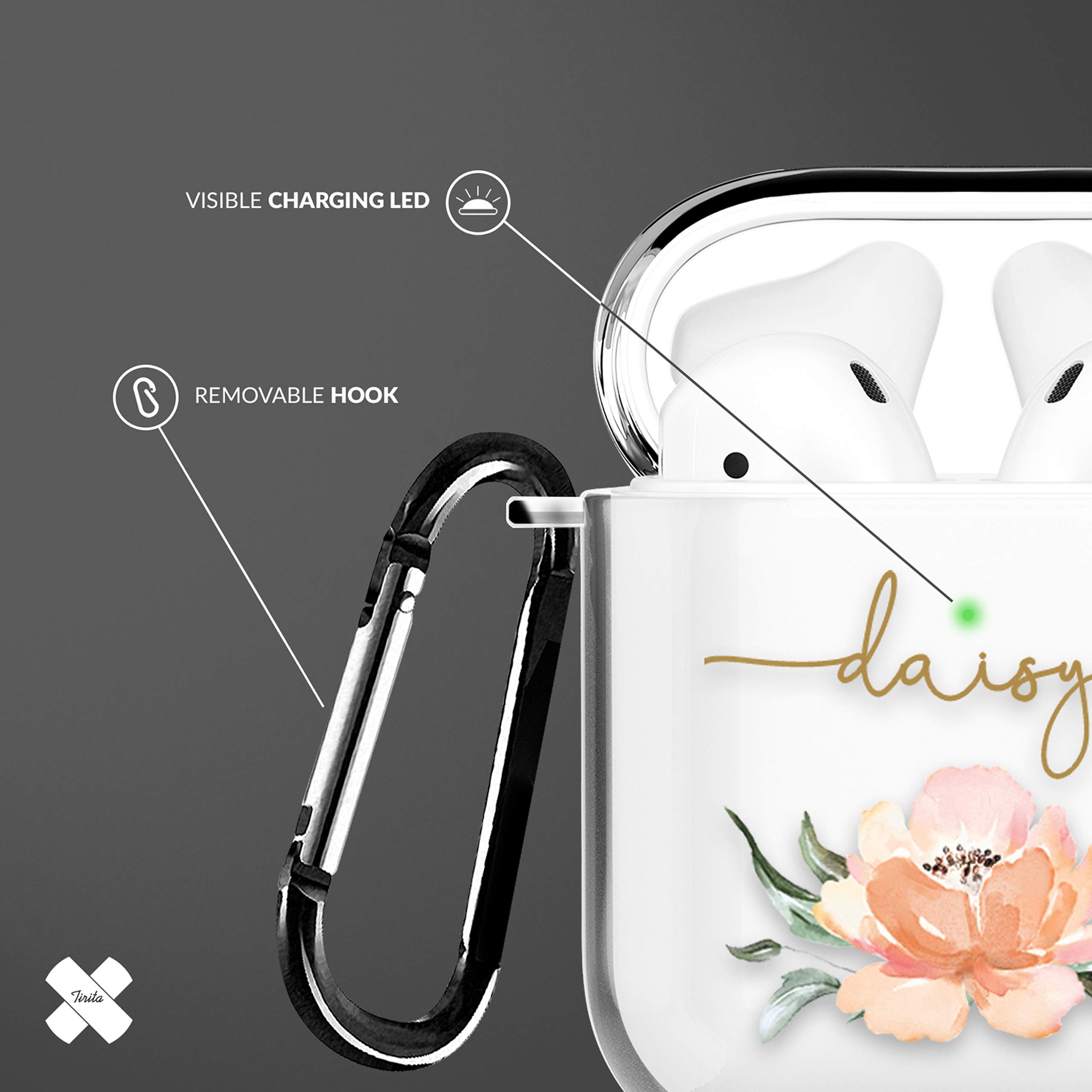 Tirita Personalised Custom Case Compatible with Apple AirPods 4th gen, Support Wireless Charging, with Carabiner, Front LED Visible [14- Golden Bee] — view 9