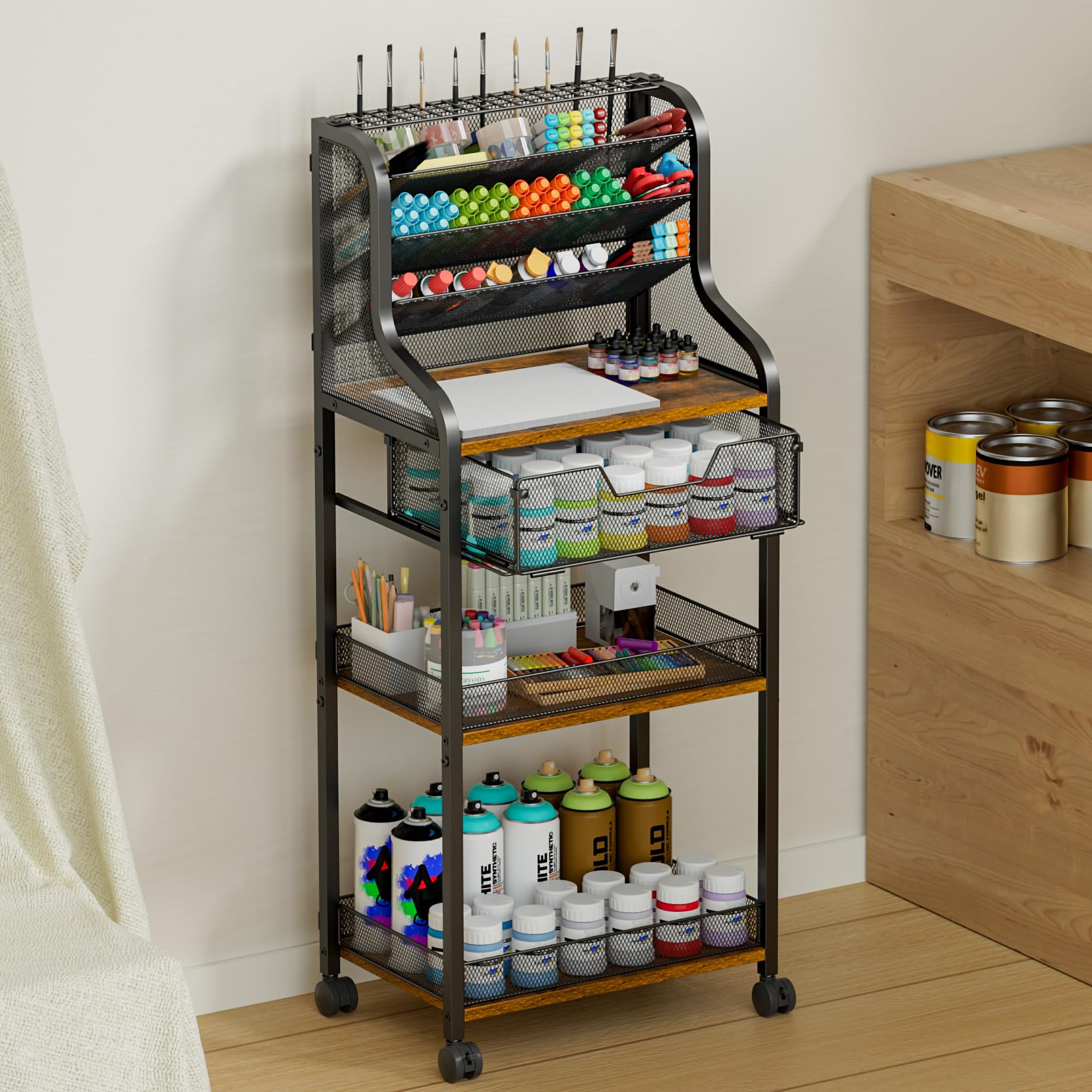 Großer 7-stöckiger Rollwagen mit Schublade, 101,6 cm hoch, Metall-Organizer für Bastel- und Kunstaufbewahrung, Organizer mit abschließbaren Rädern, Aufbewahrung für Kunststudio, Salon, Farben und Gewerbe, Industrie & Wissenschaft