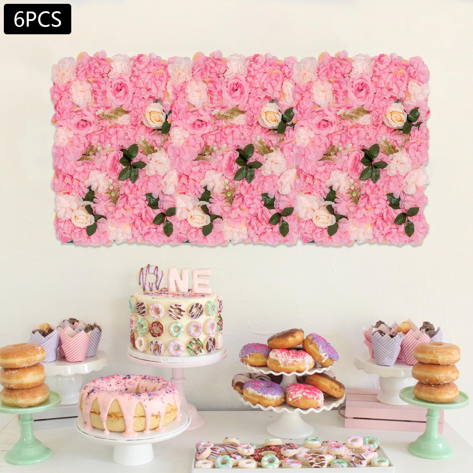 Blumenwandpaneel künstlicher Blumenhintergrund künstliche Blumenpaneele 6 Stück Dunkelrosa für Hochzeit Party Balkon Dekoration 40x60cm mit 3D Blumen UV beständig
