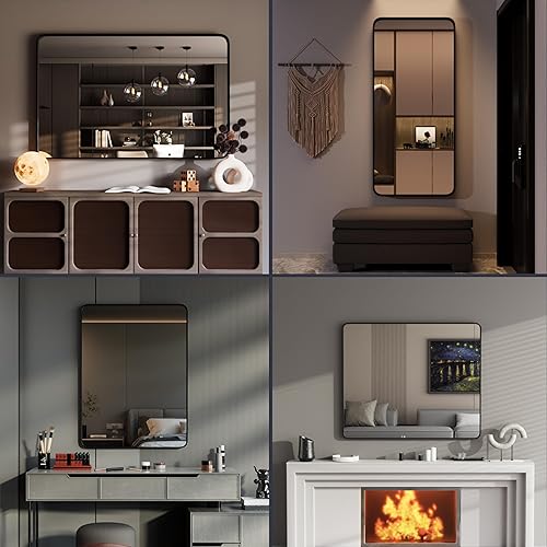 Miniatura 5 de Yamazakura Espejo de marco negro, 40 x 30 pulgadas, montaje en la pared, decoración moderna de casa de campo, marco de metal mate, espejo de tocador