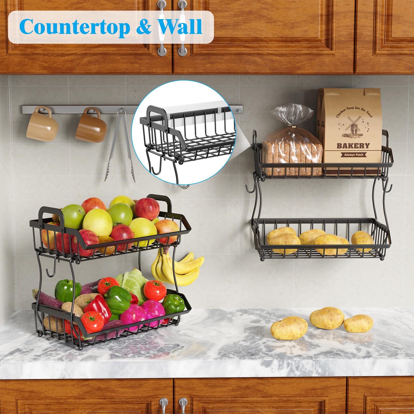 Porte-fruits, corbeille à fruits à 2 niveaux de 6,1 pouces, corbeille à fruits légère avec 2