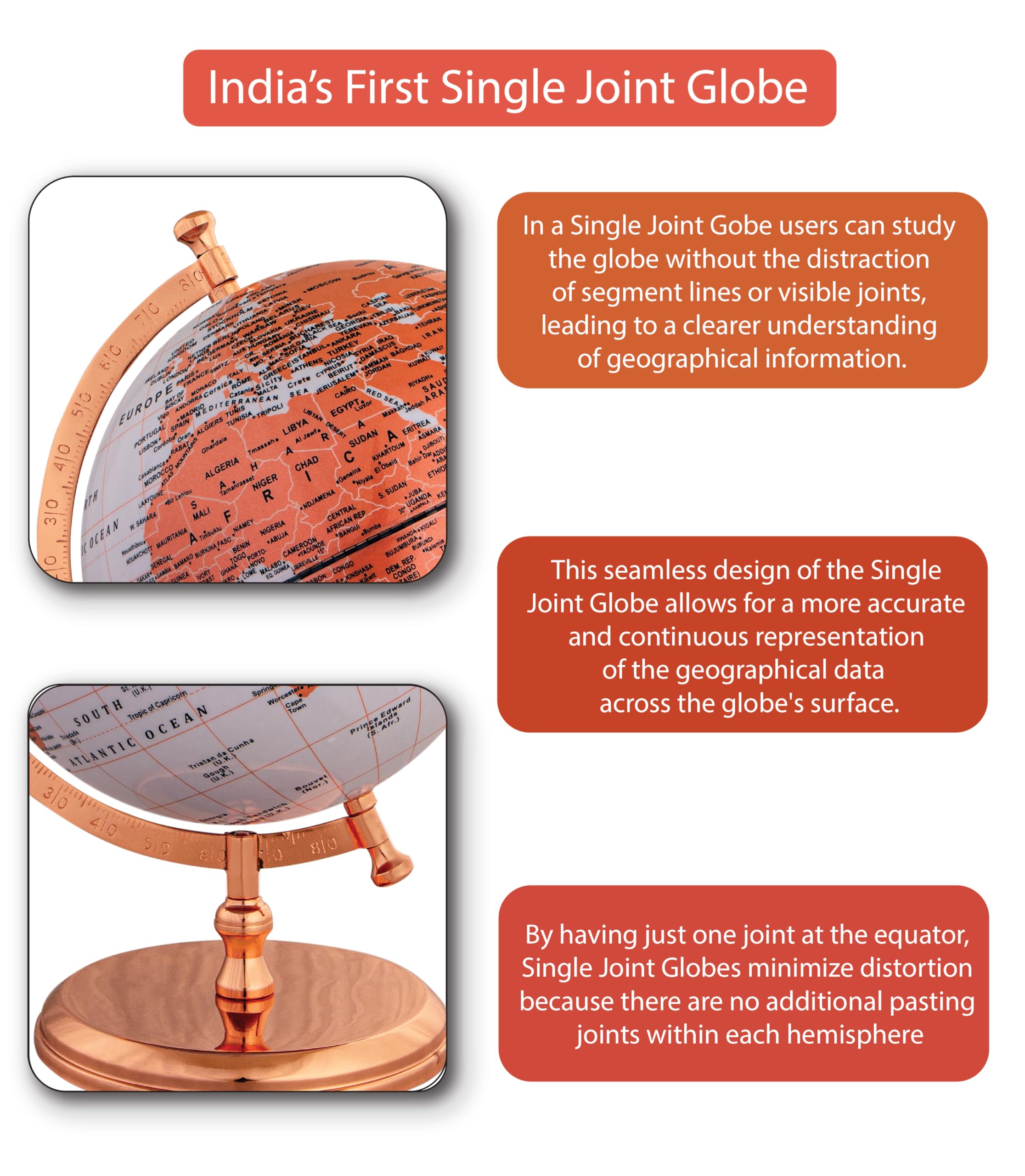WINNER'S Prime SINGLE JOINT Globe | Height 33 Cm (13.2 Inch) Dia 25 Cm (10 Inch) with Metal Arc & Base | Educational & Decorative Globe (GP1010) 2