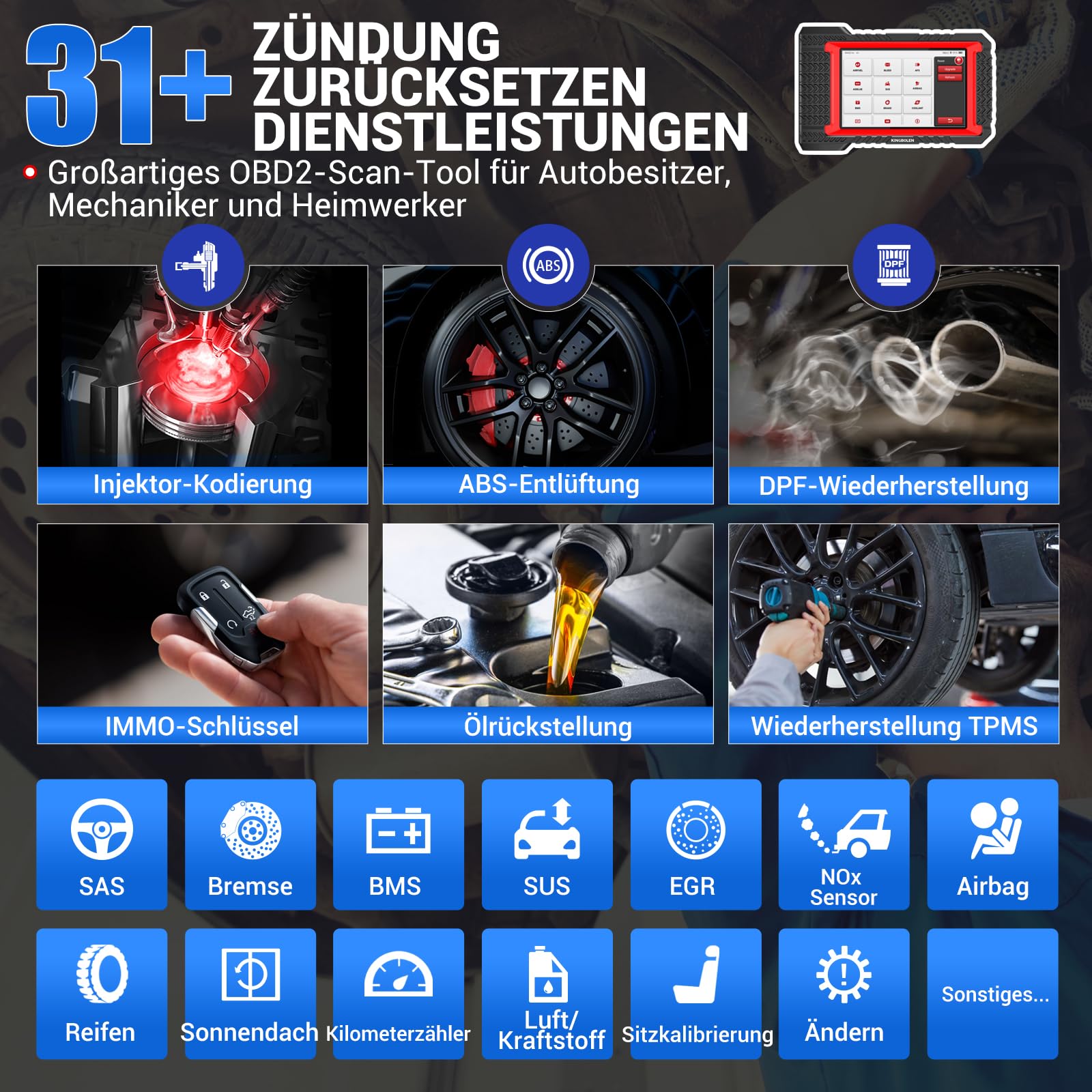 KINGBOLEN K7 Obd2 Diagnosegerät für Alle Fahrzeuge,Bi-Direktionale Diagnosegerät Auto Lebenslang Kostenloses Update,kfz Tester mit Alle Systemdiagnosen,ECU-Kodierung,36+ Dienst Zurücksetzen.