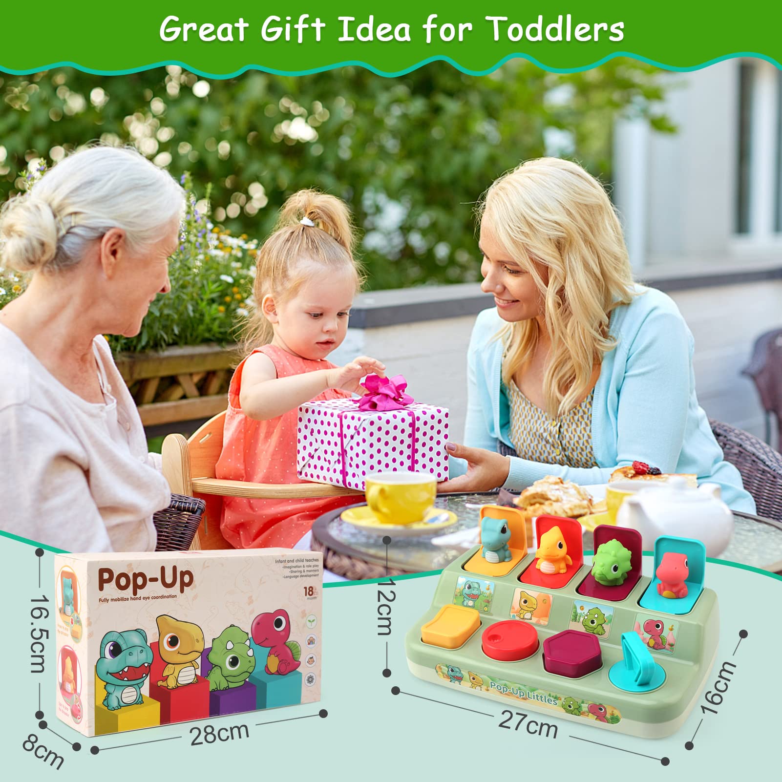 Giochi Montessori Bambini 2 3 4 Anni,Dinosauro Pop-up Giocattolo Sensoriale Abilità Motorie,Giocattoli Educativi Interattivi Regalo Giocattoli per Ragazzi Ragazze 1 2 3 4 Anni