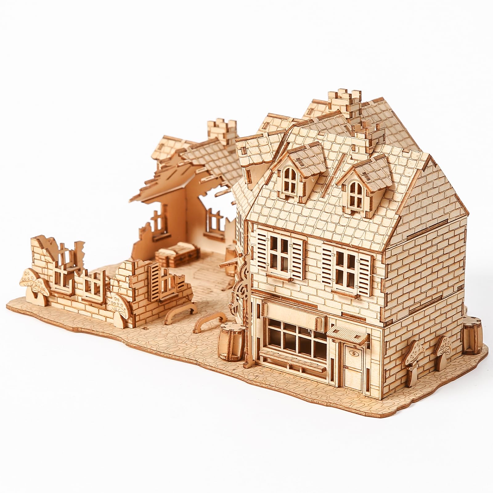 3D-Holzpuzzle für Erwachsene, Modellbausatz antiker Architektur, War Zone 1942: Bastelset für Straßenkampf-Gebäude, Holzmodellbausatz als Geschenk für Erwachsene zum Zusammenbauen, 234 Teile