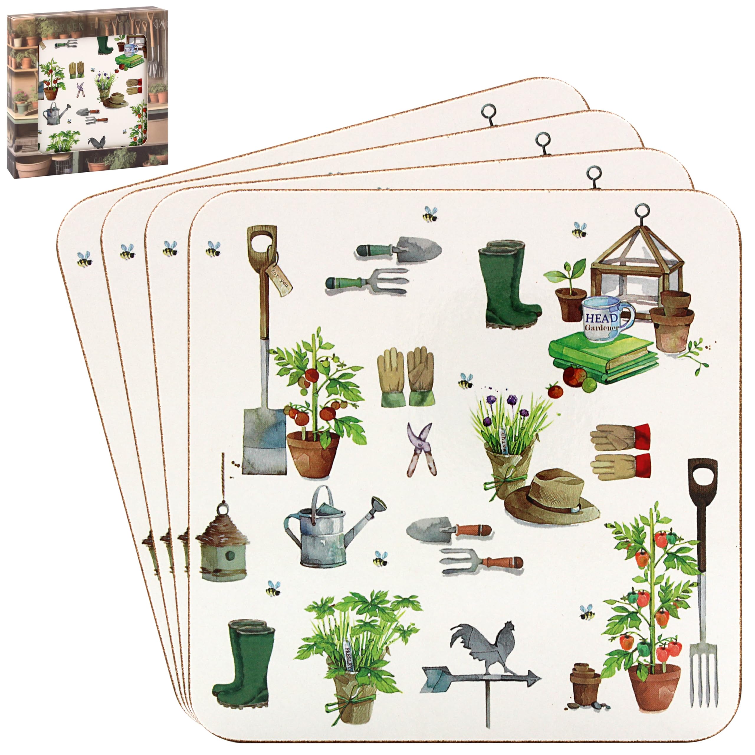 The Leonardo Collection Green Fingers Coasters Set of 4 For Office Home & Kitchen | Lovely Coaster Set For Decorative Home Accessories Drinks Coasters For Tea & Coffee