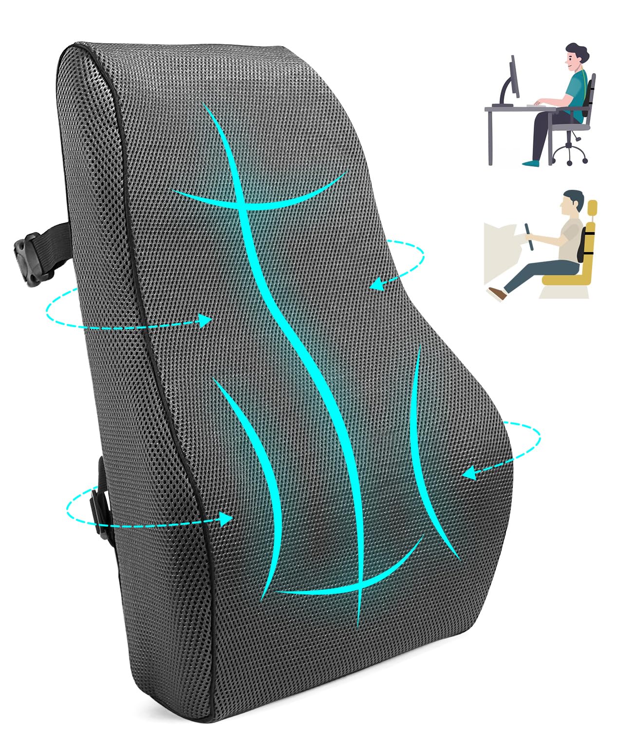 Cojín de Soporte Lumbar Ergonómic,Cojín Lumbar de Memoria para casa, Oficina, Coche, Viajes. Cojin Lumbar con Funda antiestática (Gris)