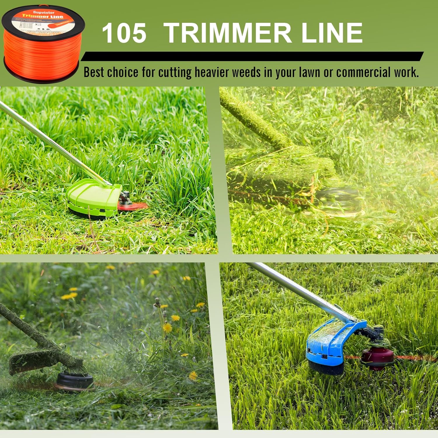 105 Trimmer Line, 105 Weed Eater String, 105 String Trimmer Line, 105 Weed Eater Line, Commercial Round 105 Weed Wacker String- 0.105""-628Ft-3Lb for String Trimmer Weed Trimmer, Orange
