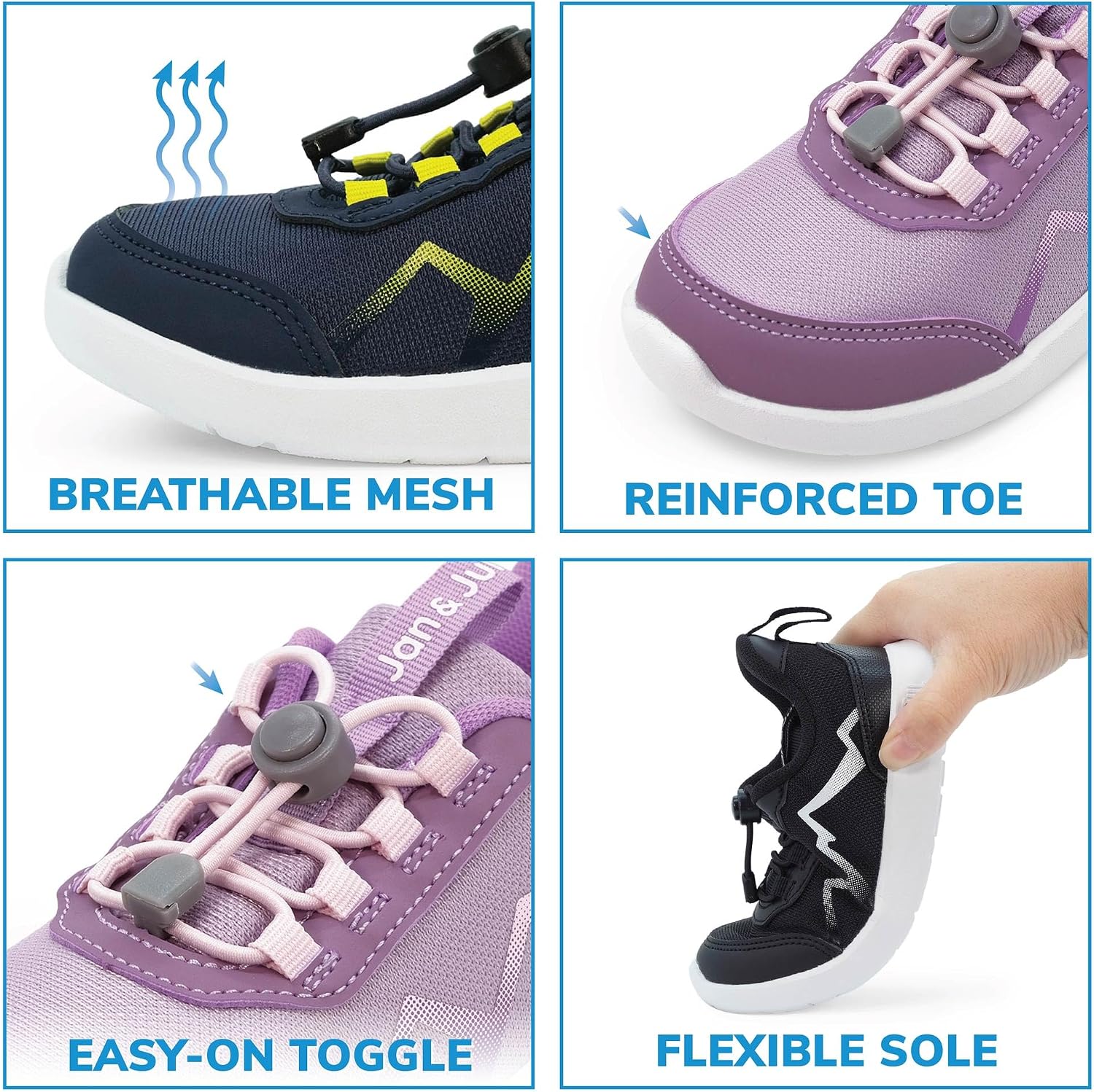 JAN & JUL Sneakers with No-Tie Laces, Easy-On Shoes for Kids and Youth