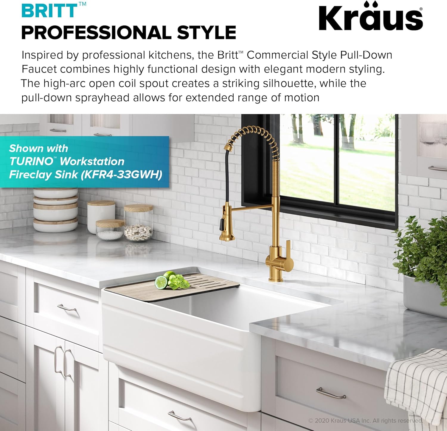 KRAUS Britt 2nd Gen Commercial Style Pull-Down Single Handle Kitchen Faucet in Brushed Brass, KPF-1691BB - Image 2