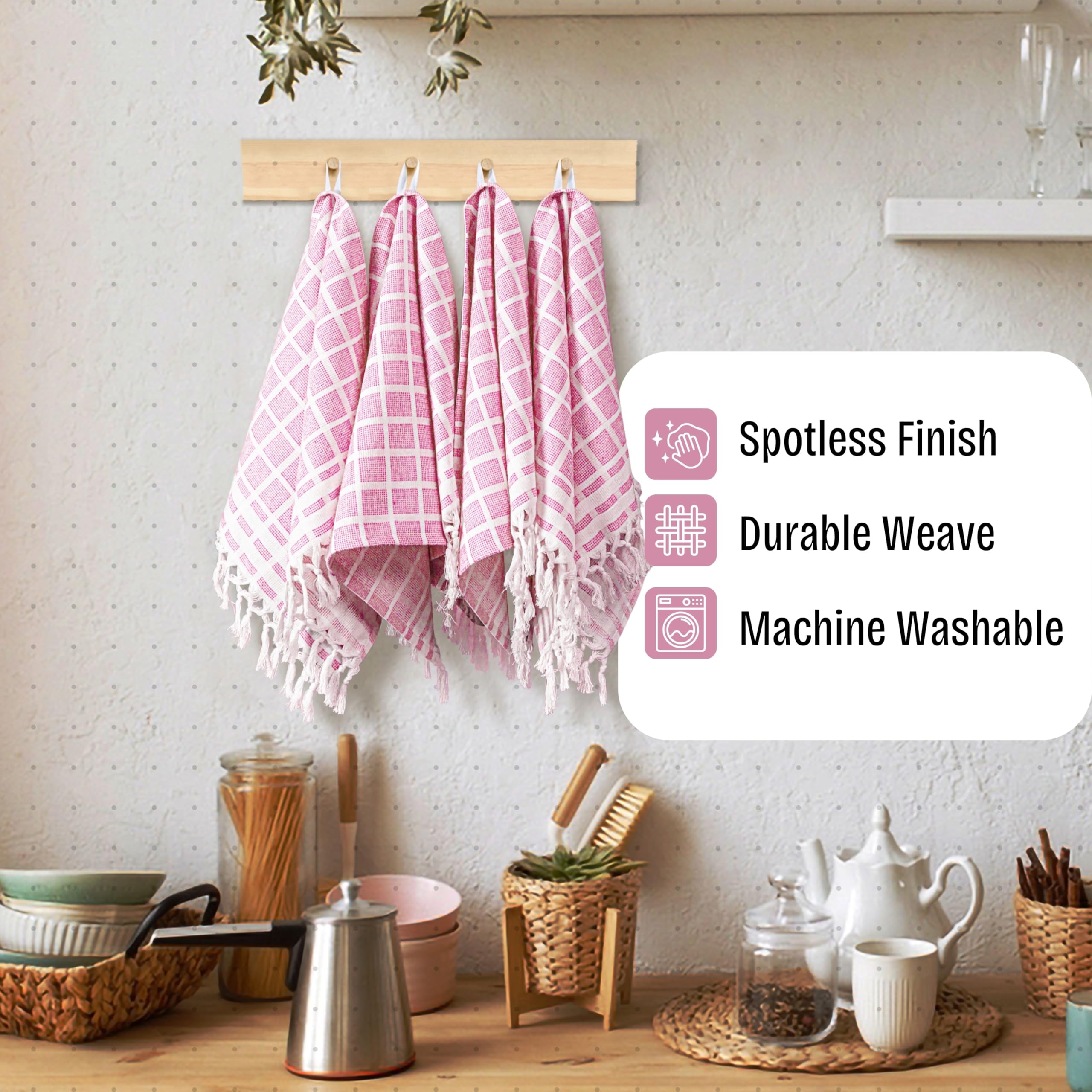 Strofinacci da cucina a matrice punteggiata di rose e naturali, confezione da 12 pezzi, 40 x 66 cm, 100% cotone, nappe decorative, assorbenti e ad asciugatura rapida, per uso