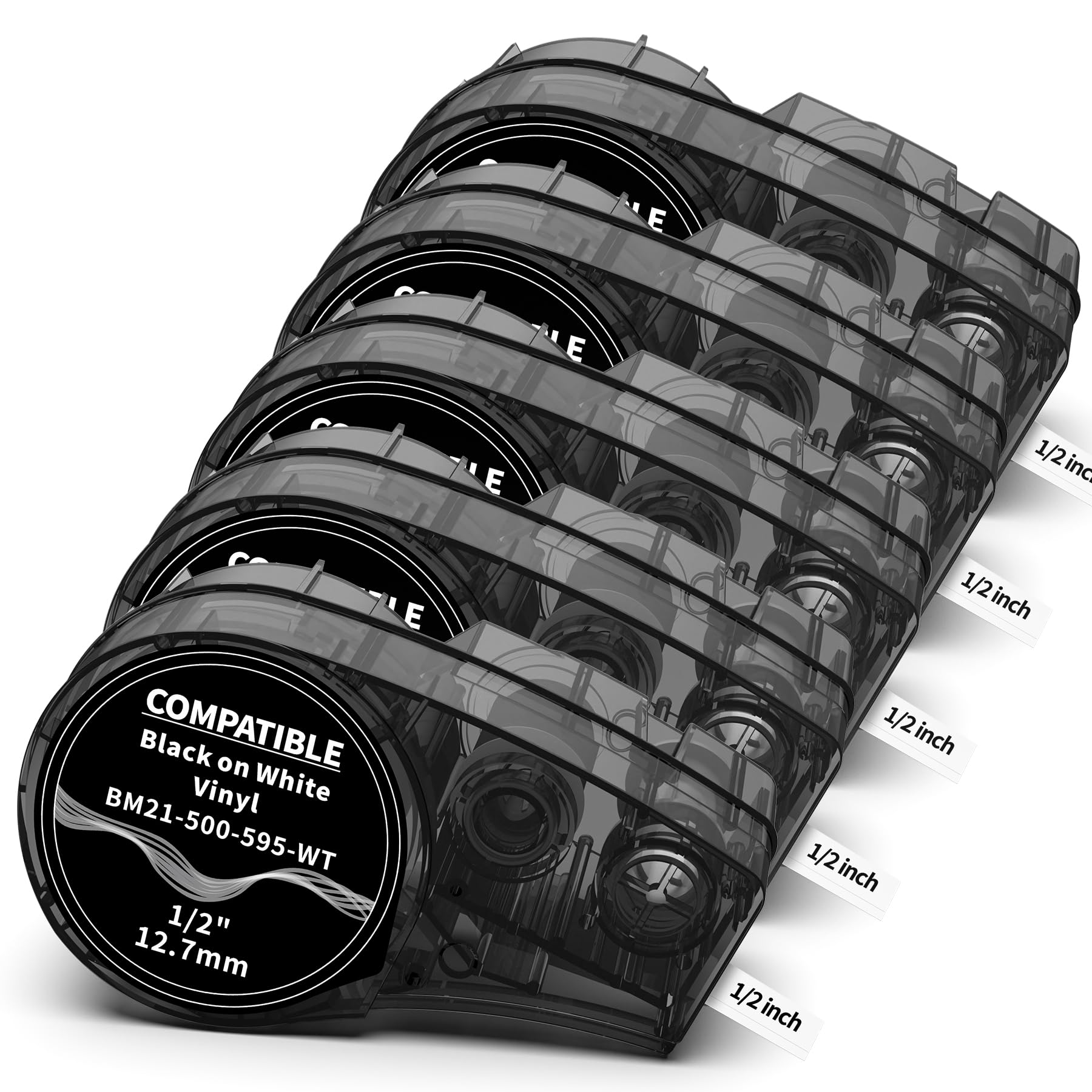 Photo 1 of 5-Pack Compatible M21-500-595-WT All-Weather Vinyl Label White .5'' W 21' L