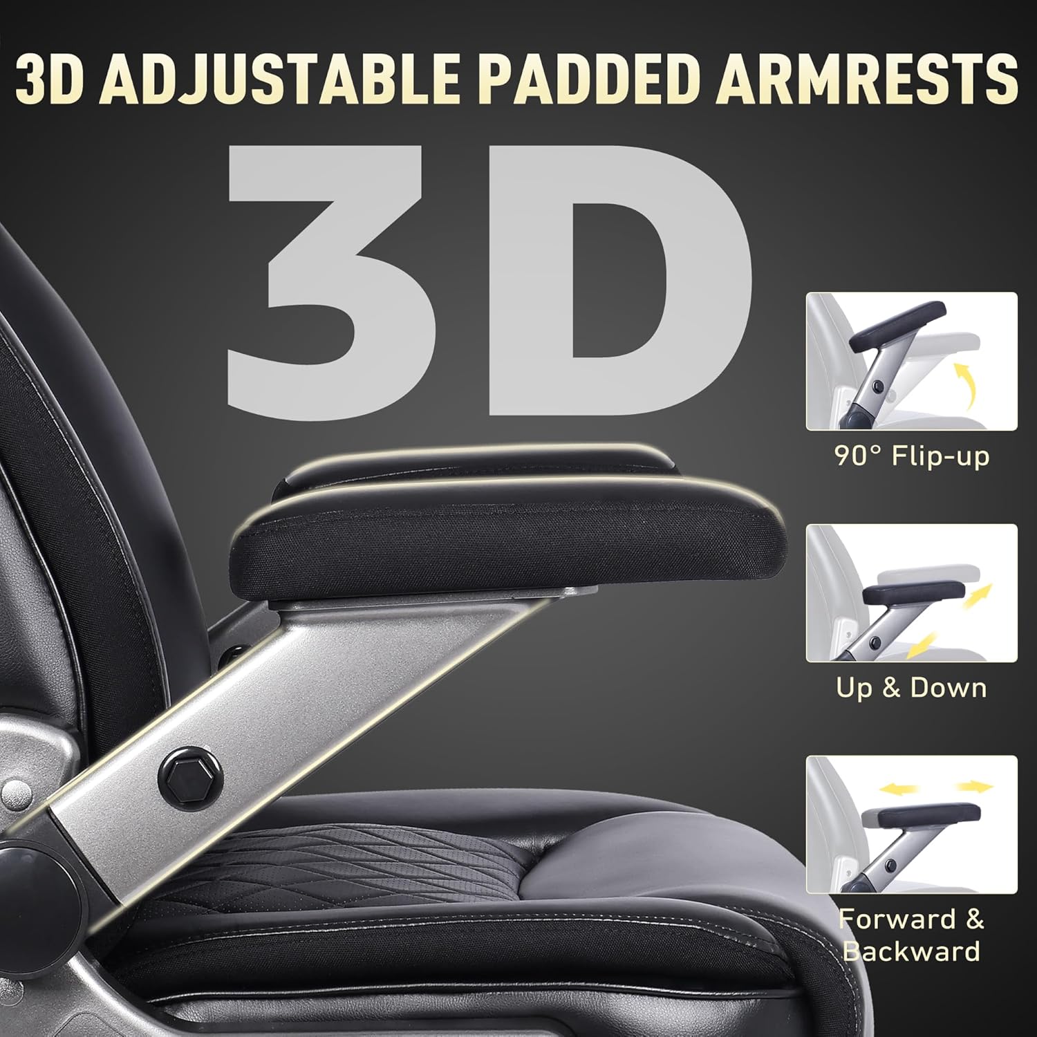 Big and Tall Office Chair 650 lb Capacity, Ergonomic High-Back Executive Desk Chair with Adjustable Pop-Out Function, PU Leather Computer Chair, Black