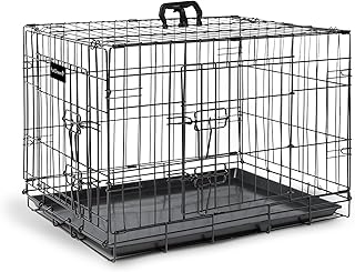 Furdreams 24-Inch Dog Cage Crate â€“ Heavy Duty Black Metal Folding Crate with 2 Doors (Front & Side), Chew-Resistant Plastic Base Tray, and Carrier Handle â€“ Ideal for Puppy Training (60 x 45 x 50cm)