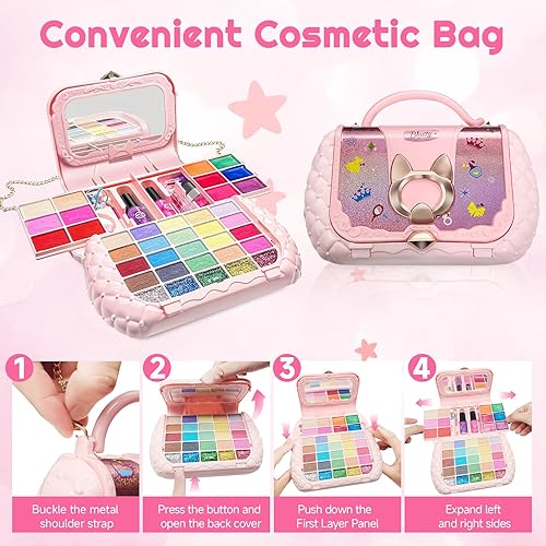 Miniatura 7 de Kit de maquillaje para niñas de 4 a 6 años, juego de maquillaje lavable real para niñas de 4 a 6 años, brillo de labios, paleta de sombras de ojos,