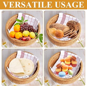 10.2 Inches Rattan Tortilla Warmer, Handcrafted Tortilla Basket with Lid, Sustainable Brown Tortilla Holder Come with Cotton Towel Cloth Rustic Mexican Tortilla for Pancake Taco Bread