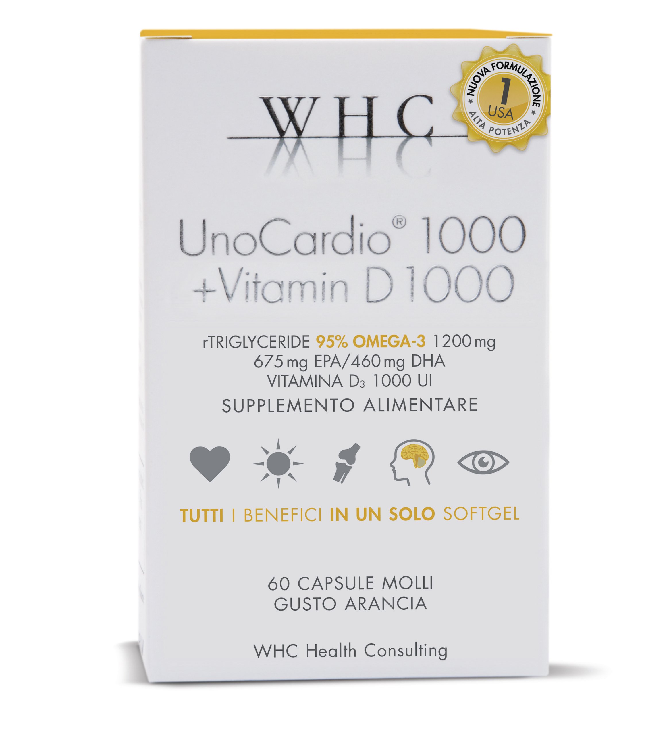 Unocardio 1000 Omega 3 Concentrato al 95% + Vitamina D 1000 IU, 60 Capsule da 1200 mg estratto a Freddo, 5 Stelle IFOS