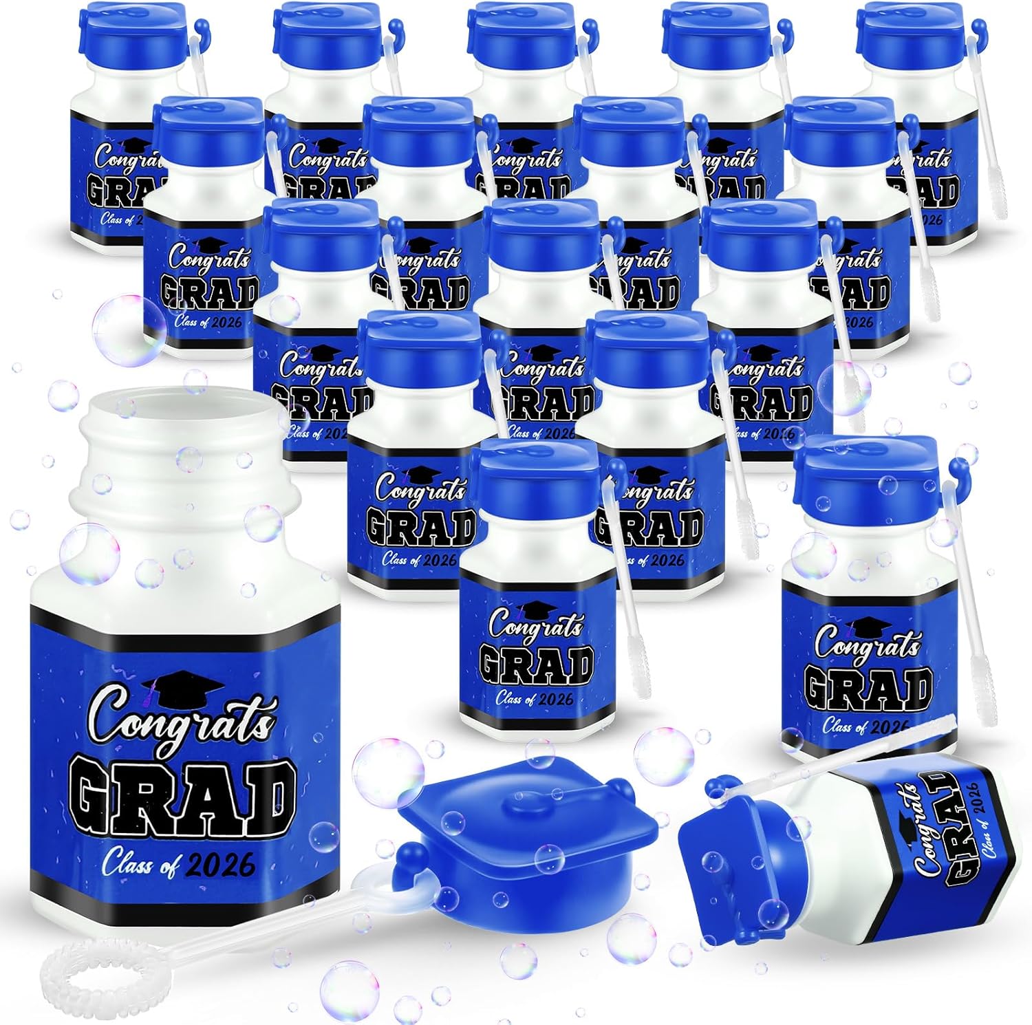 Lunmon 50 Pcs Graduation Bubble Bottles Mini Class of 2026 Graduation Bubble Wands Bulk Toys for Congrats Grad Goodie Bags Filler Gift Ceremony Party Favors(Gold)