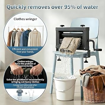 Upgraded Clothes Wringer Adjustable Hand Crank Laundry Wringer, Heavy Duty Portable for Multi-Scene Use: Towels, Chamois, Off-Grid, RV Camping & Emergency, Dual Knob Design for Easier Operation