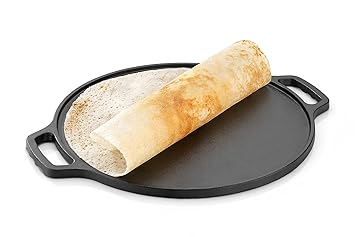 KISHI Pre-Seasoned Cast Iron Dosa Tawa of 30 Cm/12 Inch Diameter | Naturally Non Stick Cookware Dosa/Roti/Chapati Tawa | Cast Iron Skillet | Toxic Free, No Chemical Coating, Two Side Handle with Loop for Balanced Grip | Gas & Induction Compatible | Black