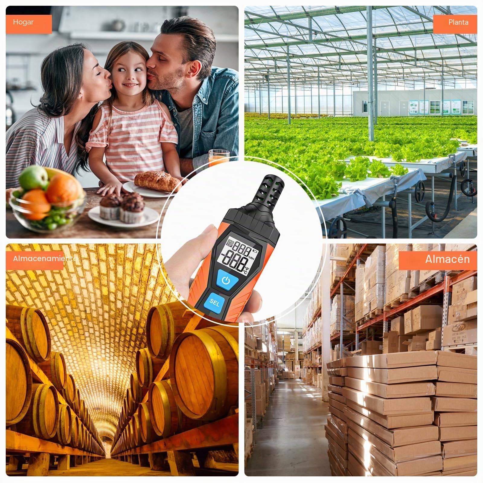 Higrómetro Digital MESTEK, Termómetro Termo-Higrómetro Interior Exterior, Portátil Monitor de Temperatura y Humedad Ambiente, Punto de Rocío y Temperatura de Bulbo Húmedo, para Industria Agricultura