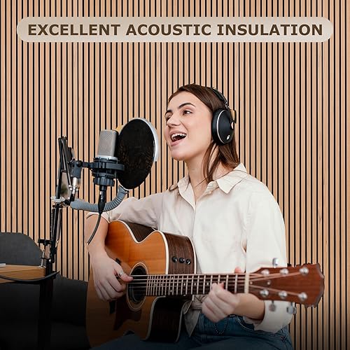 Miniatura 6 de DOLLAR BOSS Paneles acústicos de listones de madera para pared, 46.5 x 23.8 pulgadas, 2 paneles de pared absorbentes insonorizados con acabado de