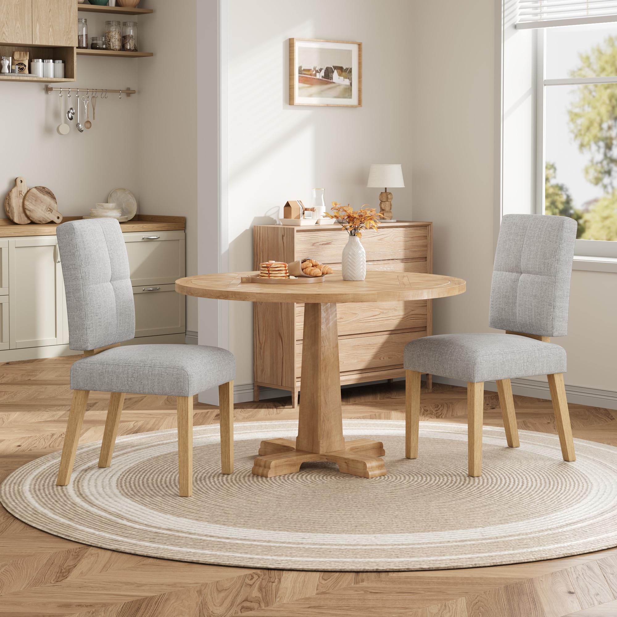 HOMRELEXA Holz esszimmerstühle 4er Set, küchenstühle 4er Set, Dining Chairs mit wolkig-weicher Sitzpolsterung und verstärkter Struktur, für Küche/Wohnzimmer/Essbereich, einfach zu montieren, Grau