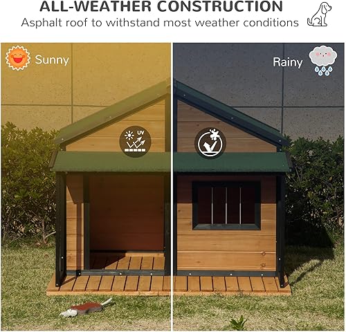 Miniatura 4 de PawHut - Cabina para perros al aire libre estilo de cabina de madera elevada para mascotas con techo de asfalto puerta delantera ventana lateral