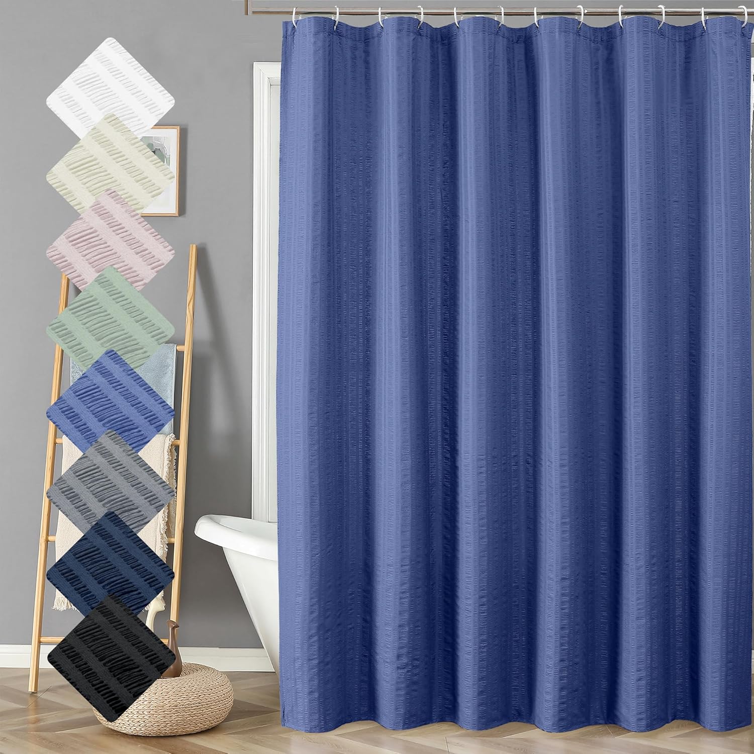 Aiyufeng Extra Long Royal Blue Shower Curtain 96 Inch Long