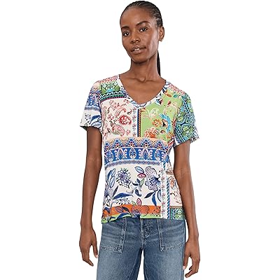 Johnny Was The Janie Favorite V-neck Flutter Sleeve Tee- Arme armeria scarf