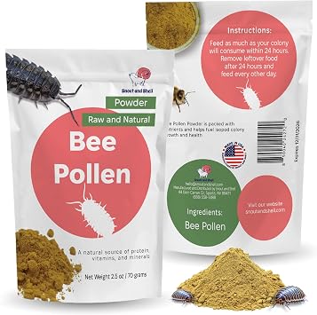 Bee Pollen Powder for Isopods 100% USA-Sourced Natural Bug and Insect Supplement Breeding Support for Bioactive Enclosures Fine Powder Clean-Up Crew Food 2.5 oz