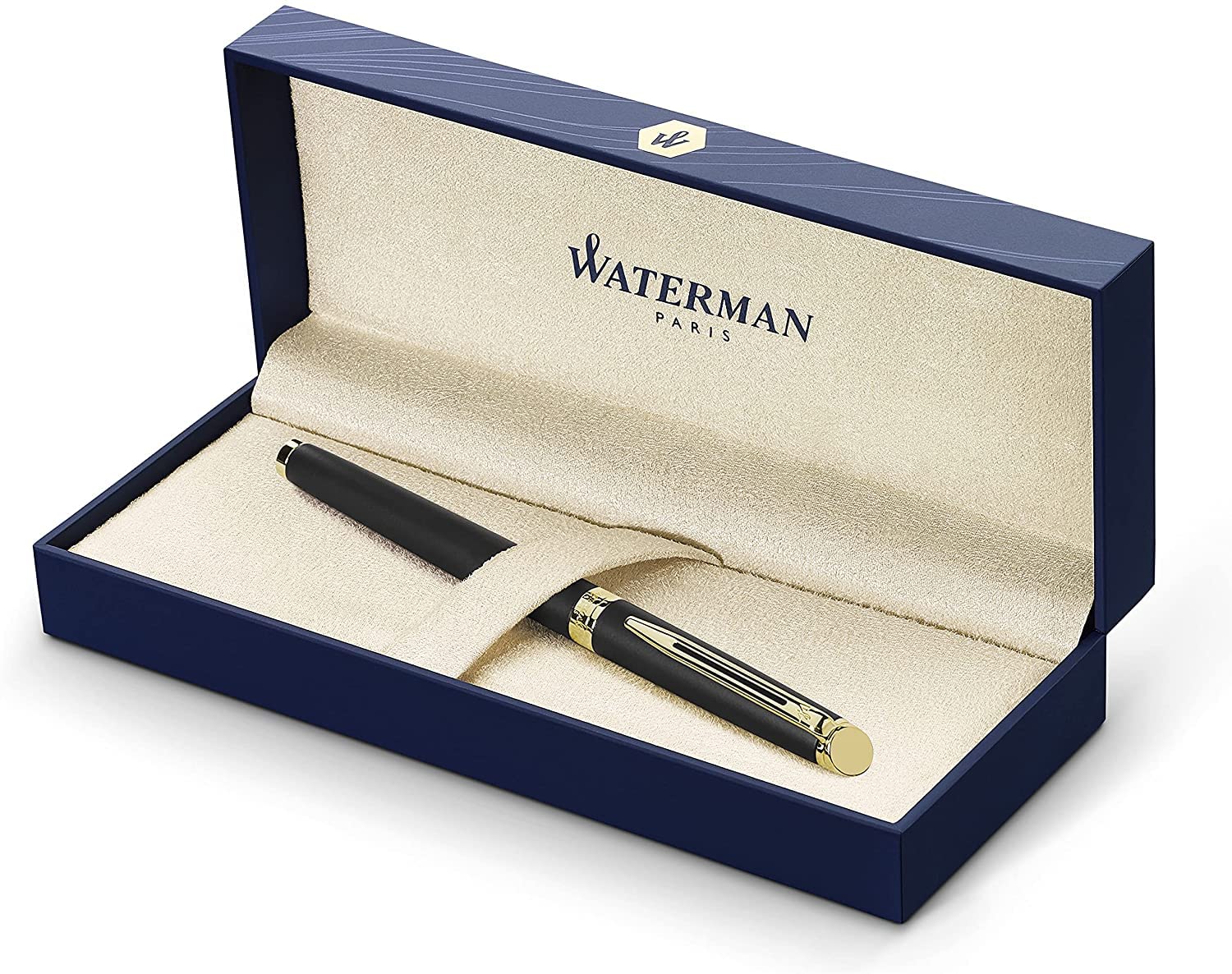 Waterman Emisfero Penna Stilografica con Incisione Regalo per Mann E Frau Ispirato Di Parigi Moda Personalizzato Incisione Blu Inchiostro Media Pizzo (Opaco Nero G.C)