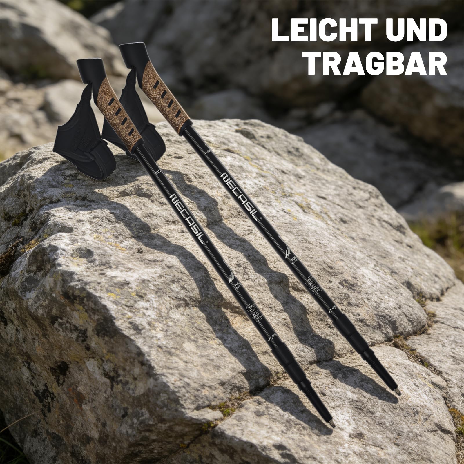 Trekkingstöcke Faltbar, Wanderstöcke 7075 Aluminium Ultraleicht, Verstellbar 62-135cm mit Korkgriff, Nordic Walking Stöcke 2er Set für Damen & Herren