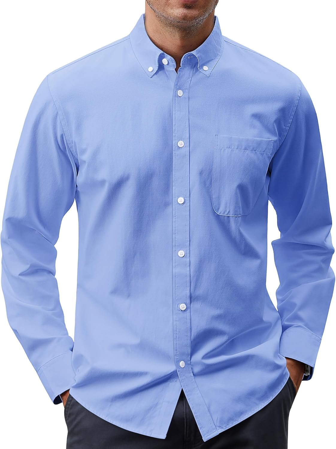 J.VER Men’s Oxford Shirt Solid Casual Button Down Collar Shirts Long Sleeve Dress Shirts with Pocket